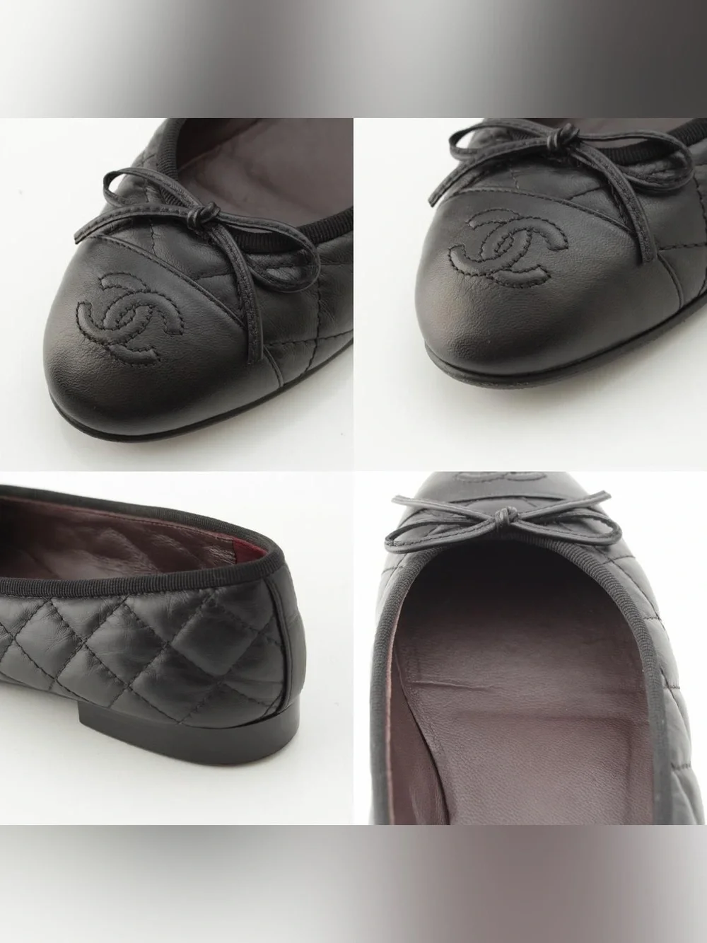 CHANEL Aged Calfskin Quilted CC Cap Toe Ballerina Flats / Size EU35
